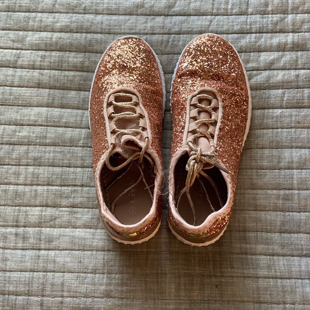 glittery rose gold tennis shoes